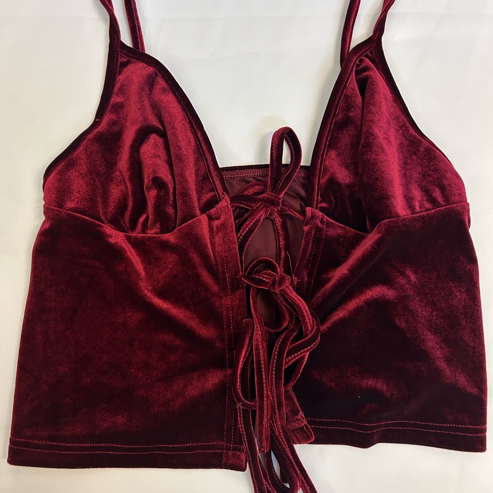Velvet Lace-Up Burgundy Crop Top